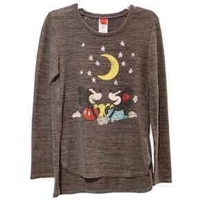 Disney Mickey Mouse & Minnie Mouse Night Sky Knit Sweater Heather Gray Womens M